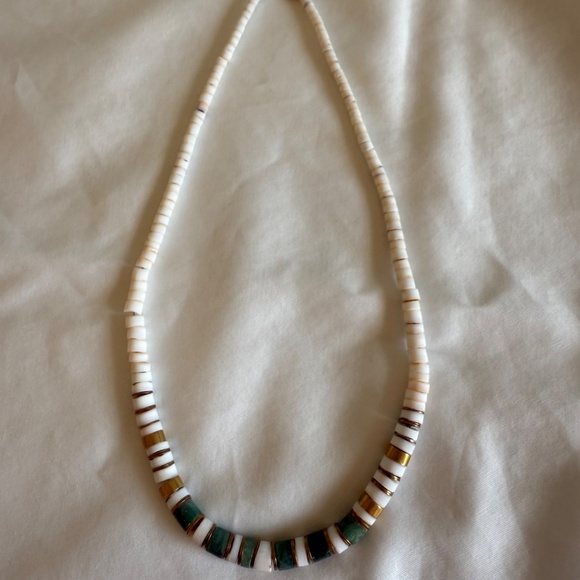 Vintage Heishe Aventurine and Quartz stone and brass necklace 17.5 inches - Picture 6 of 13
